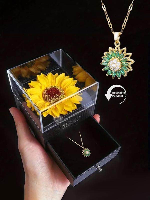 Sunflower Pendant Necklace with Gift Box, Fashion Matching Necklace Jewelry for Party, Fall Daily Clothing Decoration, Trendy All-match & Exquisite Jewelry for Birthday, Girlfriend Gifts Jewelry