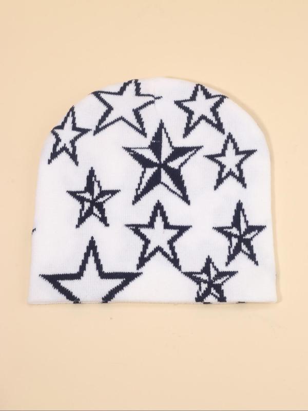 Y2K Style Star Pattern Beanie Hat, Casual Outdoor Sports Hat for Fall & Winter, Warm and Stylish Knitted Hat for Men & Women