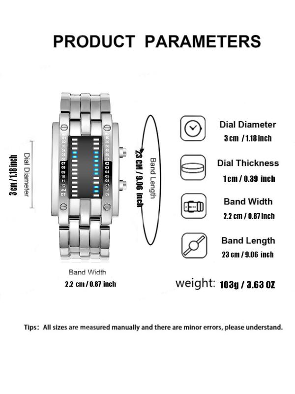 Men's Fashion Waterproof Binary Luminous Digital Watch, Casual Digital Watch with LED Display, Trendy All-match & Exquisite Watch for Birthday Gift without Box