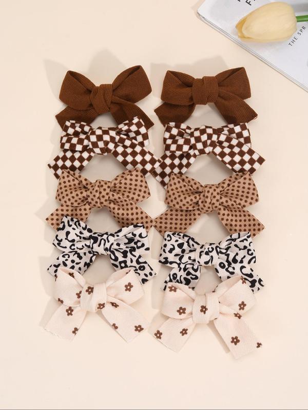 Cute Bow Design Hair Clip, Polka Dot & Floral & Checked & Leopard Pattern Hair Clips Set for Girls, Fashion Hair Accessories for Party, Daily Clothing Decor