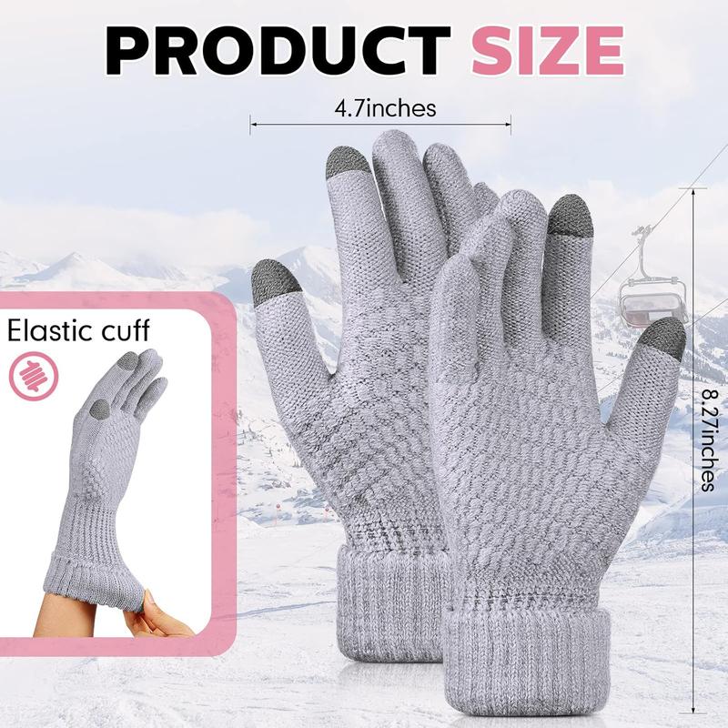 3 Pairs Women's Winter Touch Screen Gloves Knit Gloves Elastic Cuff Winter Warm Texting Mitten for Women