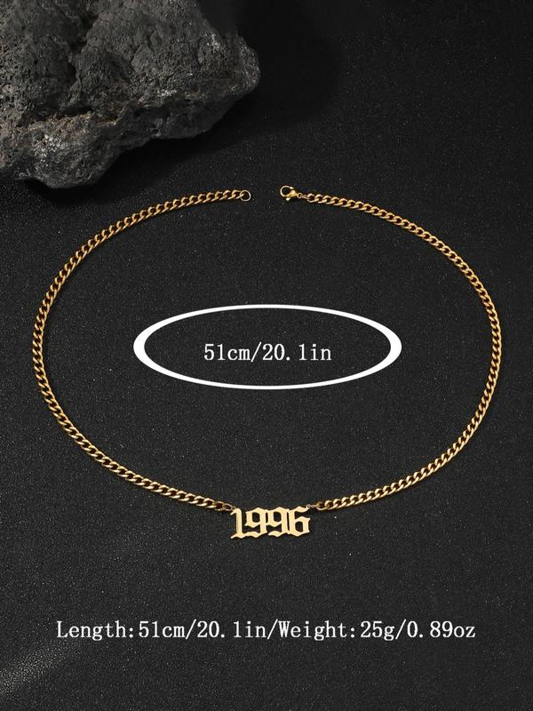 Men's Street Style Stainless Steel Number Decor Necklace, Casual Trendy Matching Necklace, Fashion Vintage Hippie Luxury Jewelry for Daily & Party Decoration