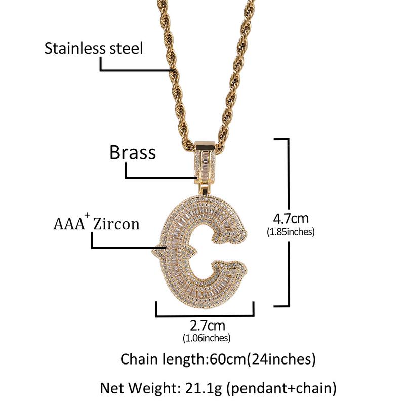 4:00AM Retro Luxury Iced Out CZ Custom Pendant Letter Pendant Zirconia Initial English Letter Zircon Charm Pendant Couple