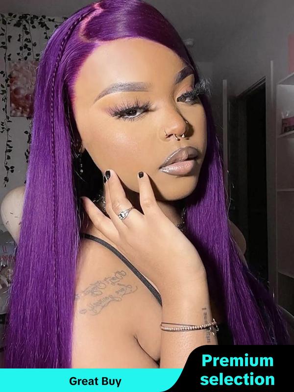 28 Inch Purple Long Straight Wigs for Women, Gorgeous Fluffy Wigs without Bangs, Designer Synthetic Wigs Hairstyles for Party, Striking Natural Fluffy Hair Wigs Glueless