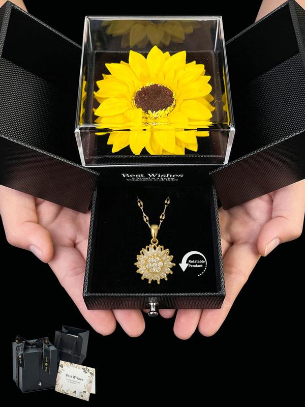 Sunflower Pendant Necklace with Gift Box, Fashion Matching Necklace Jewelry for Party, Fall Daily Clothing Decoration, Trendy All-match & Exquisite Jewelry for Birthday, Girlfriend Gifts Jewelry