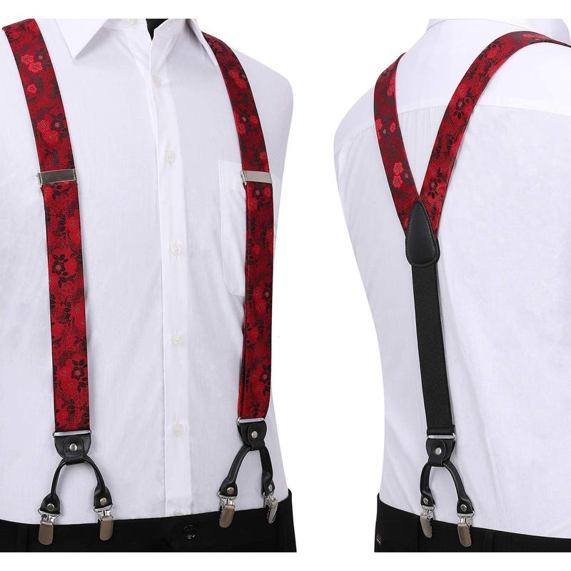 Suspenders for Men Paisley Floral Bow tie Suspender Pocket Square Sets Adjustable Y Shape 6 Clips Wedding Braces