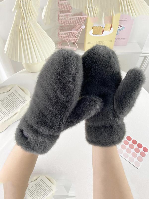 Solid Color Thickened Warm Gloves, Cute Windproof Gloves for Women & Girls, Fashion Accessories for Daily Wear, Simple All-match Gloves for Daily Life