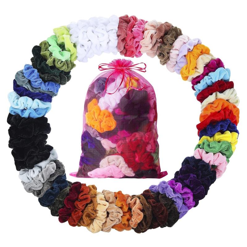 Hair Scrunchies - 60 Pack for Women, Girls, Bulk Scrunchies Hair Ties No Damage Scrunchy Hair Bands Ponytail Holders for Thick, Curly, Thin, Fine Hair