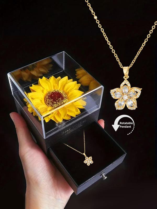 Sunflower Pendant Necklace with Gift Box, Fashion Matching Necklace Jewelry for Party, Fall Daily Clothing Decoration, Trendy All-match & Exquisite Jewelry for Birthday, Girlfriend Gifts Jewelry