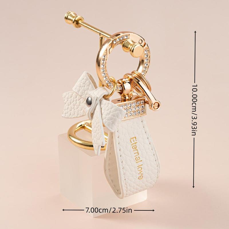 Premium PU Leather Bowknot Decor Car Keychain, Fashion Car Key Ring with Bow Decor, Exquisite Car Keychain for Women & Girls