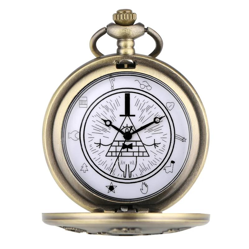 Retro Bronze Necklace Jewelry Chain Clock Quartz Analog Steampunk Bill Cipher Gravity Falls Pocket Watch For Men Gift