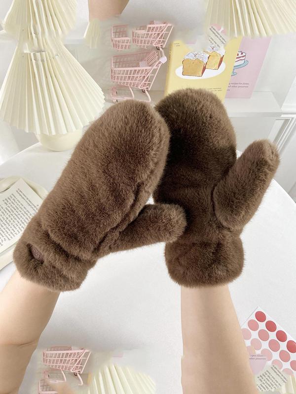 Solid Color Thickened Warm Gloves, Cute Windproof Gloves for Women & Girls, Fashion Accessories for Daily Wear, Simple All-match Gloves for Daily Life