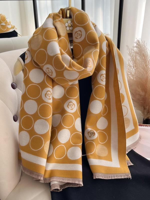 Women's Geometric Print Double Sided Shawl, Casual Soft Warm Long Scarf for Fall & Winter, Fashion Accessories for Daily Wear