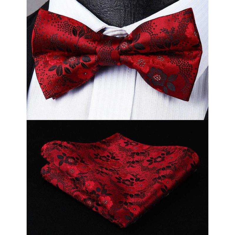 Suspenders for Men Paisley Floral Bow tie Suspender Pocket Square Sets Adjustable Y Shape 6 Clips Wedding Braces