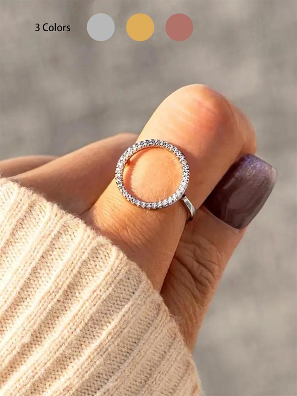 Fashion Rhinestone Decorated Round Design Ring, Fashion Jewelry for Party, Daily Clothing Decor, Trendy All-match & Exquisite Jewelry for Birthday Gift