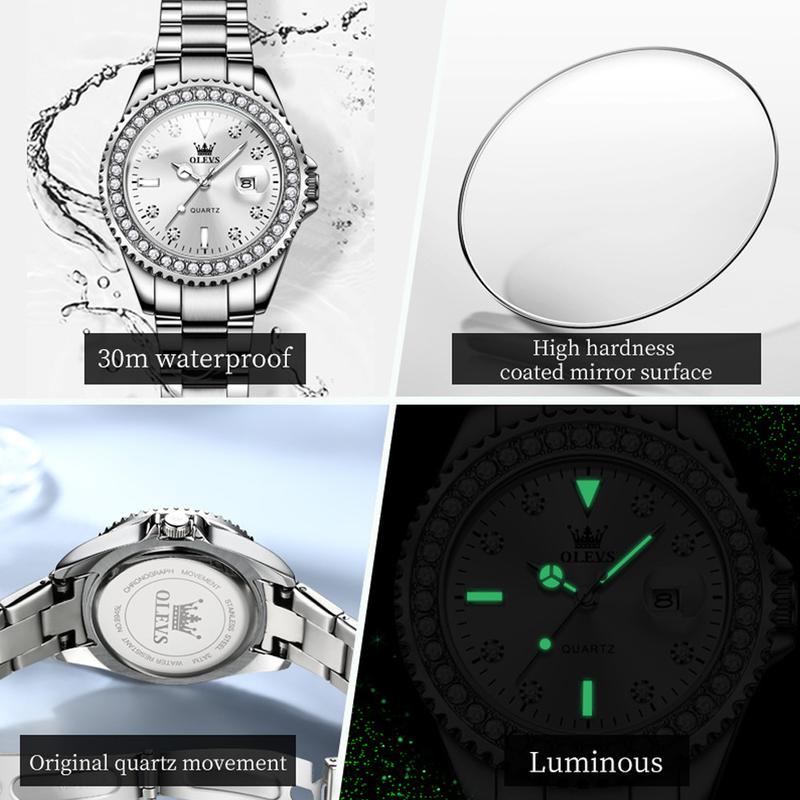 OLEVS Original Diamond Dial Quartz Watch for Women Fashion Elegant Ladies Watches Stainless Steel Waterproof Women's Wristwatch