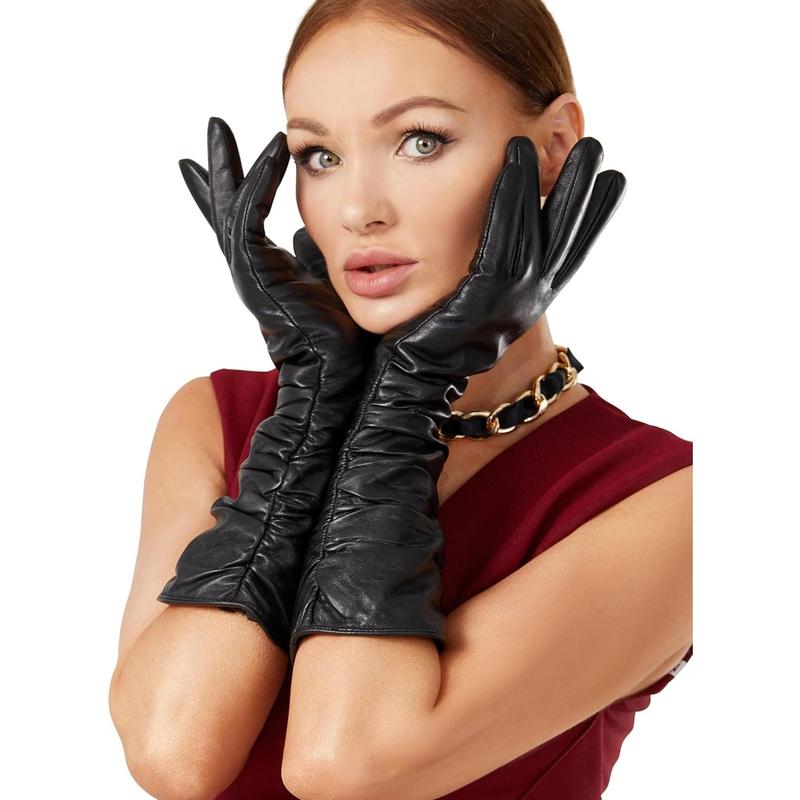 Luxury Long Leather Gloves Women Plush Lined Touchscreen Warm Soft for Evening Opera or Daily