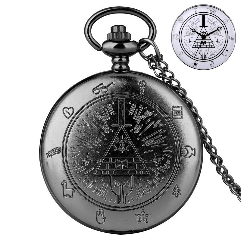 Retro Bronze Necklace Jewelry Chain Clock Quartz Analog Steampunk Bill Cipher Gravity Falls Pocket Watch For Men Gift