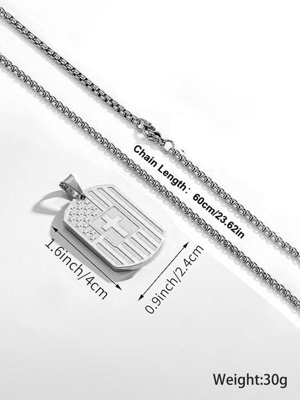 Letter & Flag Pattern Pendant Necklace for Men & Women, 1 Count Stainless Steel Jewelry for Party, Daily Clothing Decor, Trendy All-match & Exquisite Jewelry for Birthday Gift