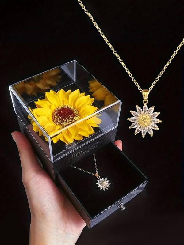 Sunflower Pendant Necklace with Gift Box, Fashion Matching Necklace Jewelry for Party, Fall Daily Clothing Decoration, Trendy All-match & Exquisite Jewelry for Birthday, Girlfriend Gifts Jewelry