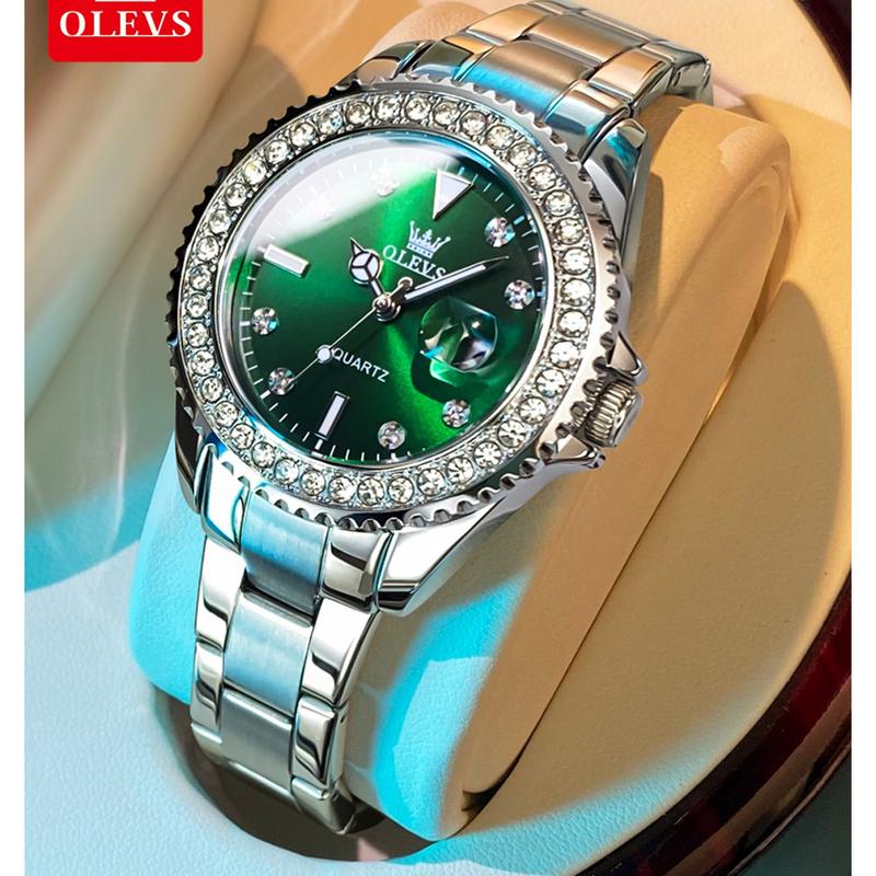 OLEVS Original Diamond Dial Quartz Watch for Women Fashion Elegant Ladies Watches Stainless Steel Waterproof Women's Wristwatch