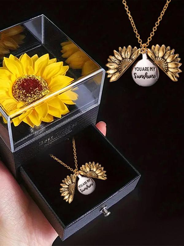 Sunflower Pendant Necklace with Gift Box, Fashion Matching Necklace Jewelry for Party, Fall Daily Clothing Decoration, Trendy All-match & Exquisite Jewelry for Birthday, Girlfriend Gifts Jewelry