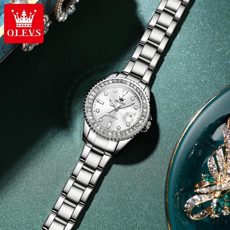 OLEVS Original Diamond Dial Quartz Watch for Women Fashion Elegant Ladies Watches Stainless Steel Waterproof Women's Wristwatch