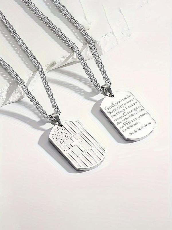 Letter & Flag Pattern Pendant Necklace for Men & Women, 1 Count Stainless Steel Jewelry for Party, Daily Clothing Decor, Trendy All-match & Exquisite Jewelry for Birthday Gift