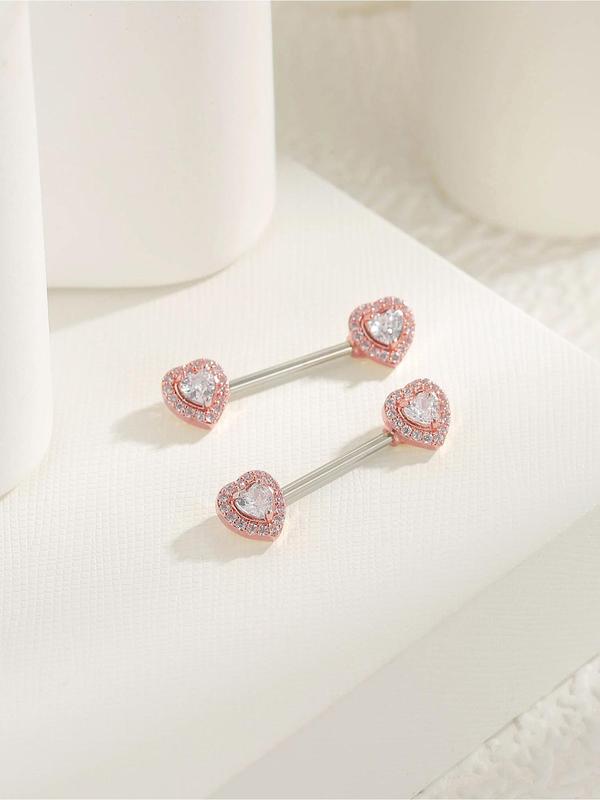 Cute Heart Shaped Nipple Ring, Rhinestone Decor Nipple Barbell, Body Jewelry for Women, Fashion Accessories for Party, Daily Clothing Decor