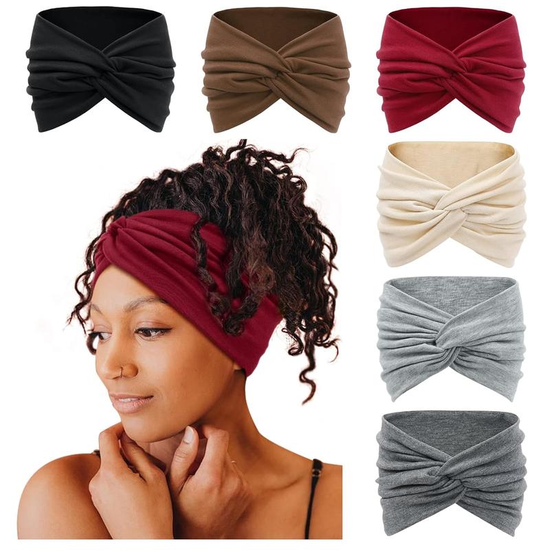 6PCS Women's Wide Headbands, Cross Headband, Twisted Turban Style for Women, Soft Elastic Knotted Boho Headwear, Thick & Comfortable, Perfect for Yoga, Workouts & Everyday Fashion, Birthday Gifts, Party, Christmas Gifts