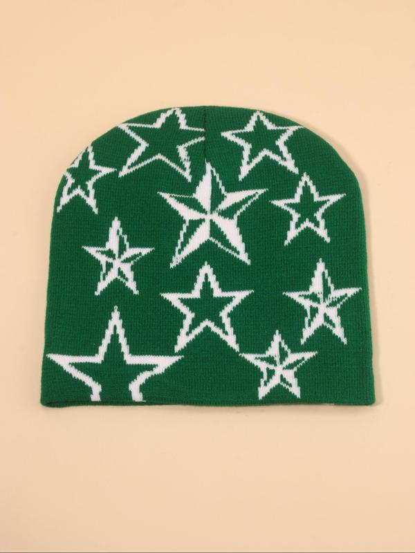 Y2K Style Star Pattern Beanie Hat, Casual Outdoor Sports Hat for Fall & Winter, Warm and Stylish Knitted Hat for Men & Women