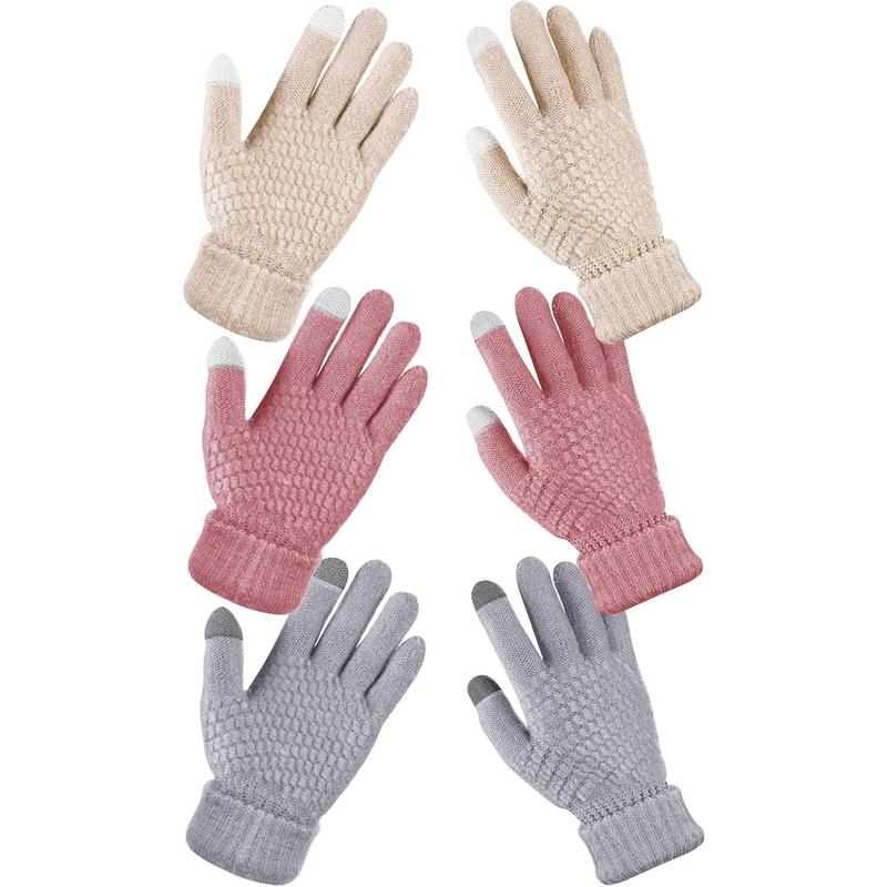 3 Pairs Women's Winter Touch Screen Gloves Knit Gloves Elastic Cuff Winter Warm Texting Mitten for Women