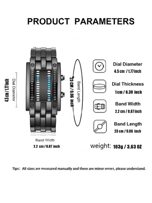 Men's Fashion Waterproof Binary Luminous Digital Watch, Casual Digital Watch with LED Display, Trendy All-match & Exquisite Watch for Birthday Gift without Box