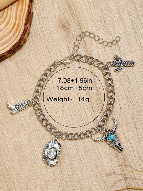 Vintage Cowboy Hat & Cactus Charm Design Adjustable Strap Bracelet, Fashion Jewelry for Party, Daily Clothing Decor, Trendy All-match & Exquisite Jewelry for Birthday Gift