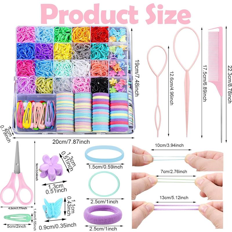 Hair Accessories for Girl, 1543  Elastic Hair Rubber Bands Set 20 Colors Elastic Hair Ties with Organizer Box Cotton  Hair Ties, Hair Tail Tools, Rat Tail Comb, Butterfly Hair Clips