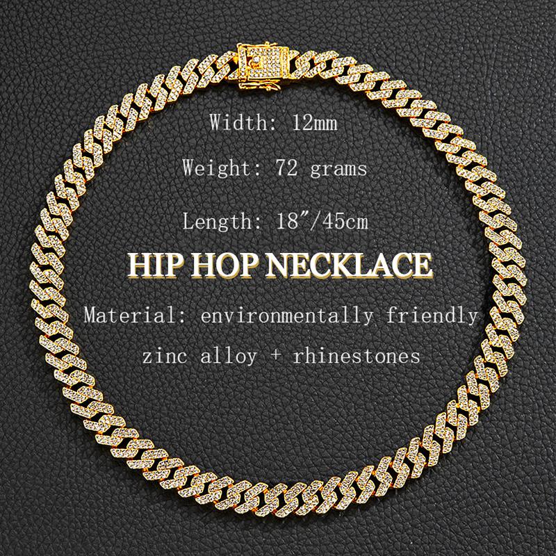 Hip Hop Geometric Cuban Chain Neckiace Fashionable High Quality Hip Hop Rhinestone Neckiace Bracelet Jewelry Gifts