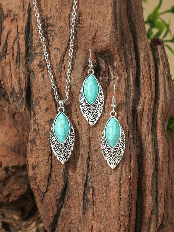 Boho Style Turquoise Decor Jewelry Set, 36pcs Jewelry Set, Vintage Pendant Necklace & Dangle Earrings, Fashion Jewelry Accessories for Women As Gift