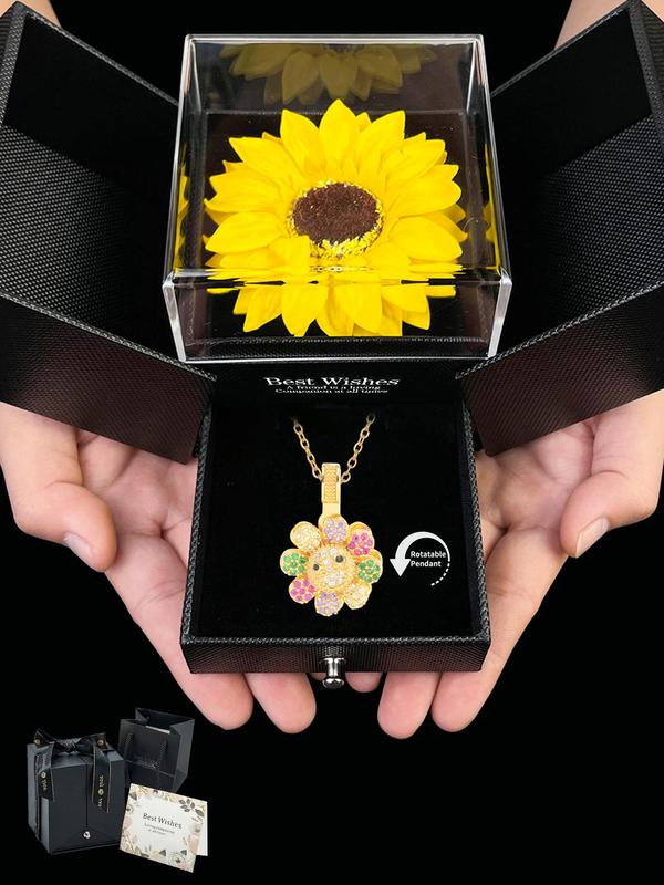 Sunflower Pendant Necklace with Gift Box, Fashion Matching Necklace Jewelry for Party, Fall Daily Clothing Decoration, Trendy All-match & Exquisite Jewelry for Birthday, Girlfriend Gifts Jewelry