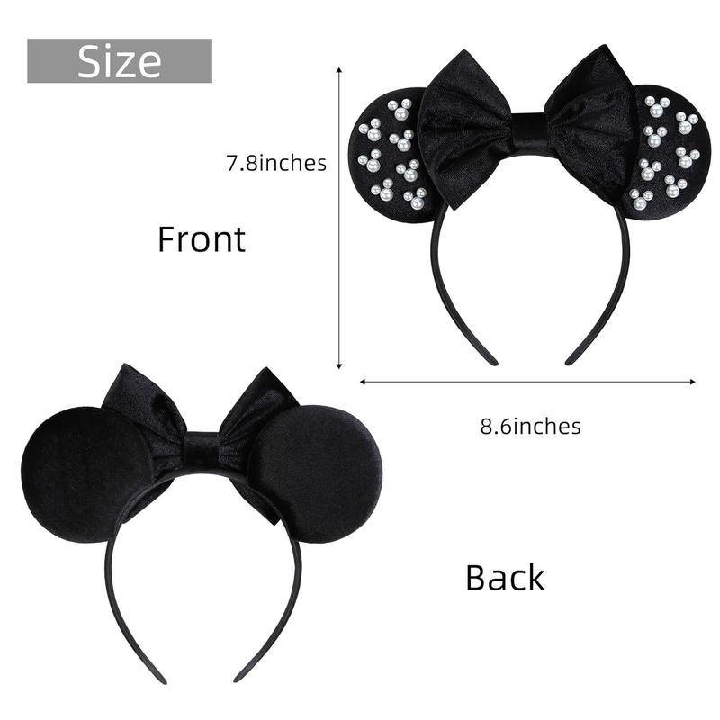 Mouse Ears Headbands for Women Black Bow Pearl Hairbands Velvet Headband Christmas Cosplay Costume Princess Party Decorations