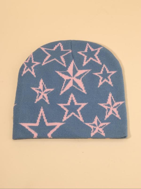 Y2K Style Star Pattern Beanie Hat, Casual Outdoor Sports Hat for Fall & Winter, Warm and Stylish Knitted Hat for Men & Women