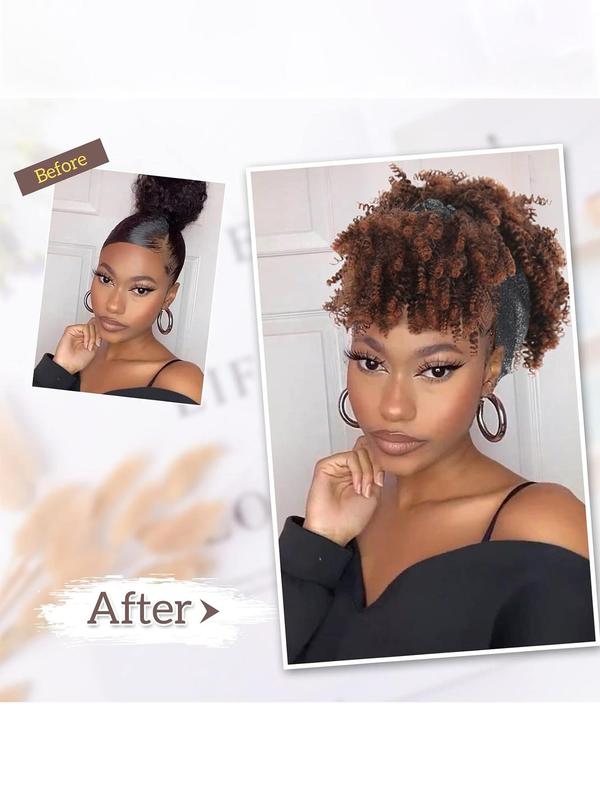 8 Inch Brown Short Curly Wigs with Headband, Glueless Wigs for Afro Hairstyles Ideas, Afro Wigs for Black Women, Gorgeous Fluffy Wigs with Bangs, Synthetic Full Machine Wigs for Party, Daily, Wigs for Women