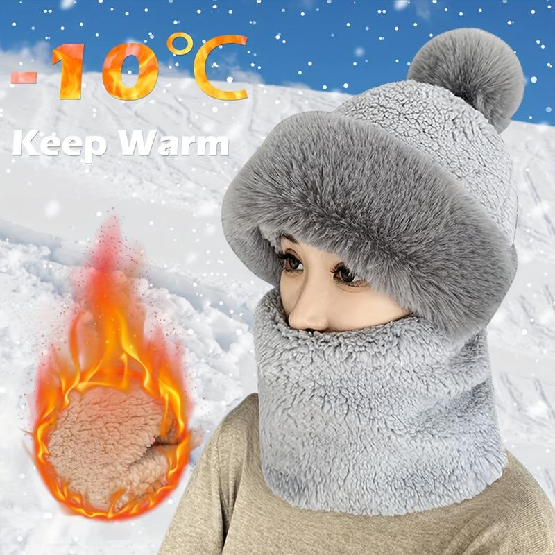 Women's Windproof Knit Scarf & Hat Set - Cozy Blend, Integrated Face Mask for Winter Cycling