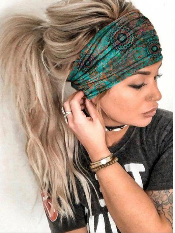 Ethnic Pattern Sport Hair Band, Boho Style Hair Band For Women & Girls, Summer Outfits, Fashion Hair Accessories For Gym Workout Running