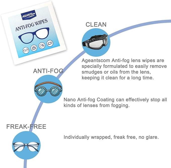 Anti-Fog Lens CleaningWipes, Moistened LensCleaning Eyeglass Wipes，Glass Wipes - Remove Dust, Grease, Dirt, Oil, IndividuallyWrapped Wipes for Eye Glasses, Phone, Computer, Laptop Screen,Camera Lens, Goggles