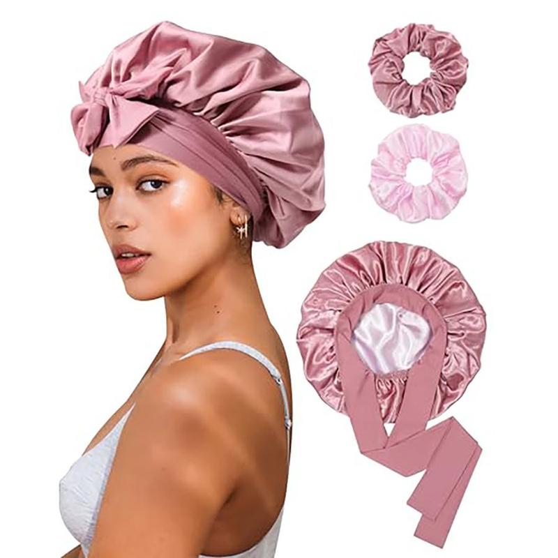 Double Layer Satin Night Cap Hair Care Silk-like Bonnet Sleeping Hat, Night Sleeping Cat with Elastic Tie Band for Women, New Trendy Bonnet, Gift