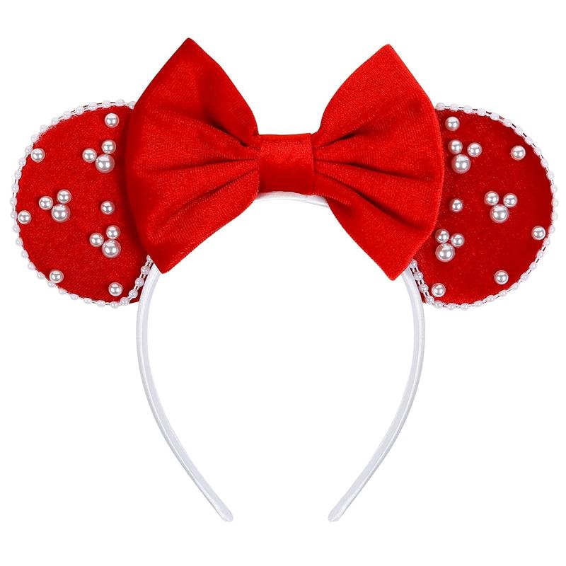 Mouse Ears Headbands for Women Black Bow Pearl Hairbands Velvet Headband Christmas Cosplay Costume Princess Party Decorations