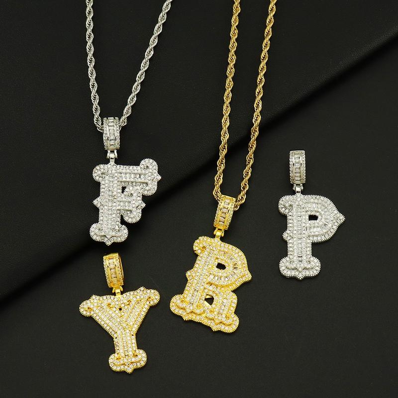 4:00AM Retro Luxury Iced Out CZ Custom Pendant Letter Pendant Zirconia Initial English Letter Zircon Charm Pendant Couple