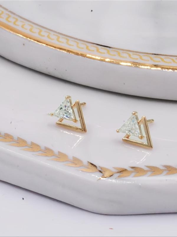 Women's Elegant Triangular Rhinestone Decor Stud Earrings, Trendy Exquisite Hollow Out Triangular Design Earrings for Party, Daily Clothing Decor