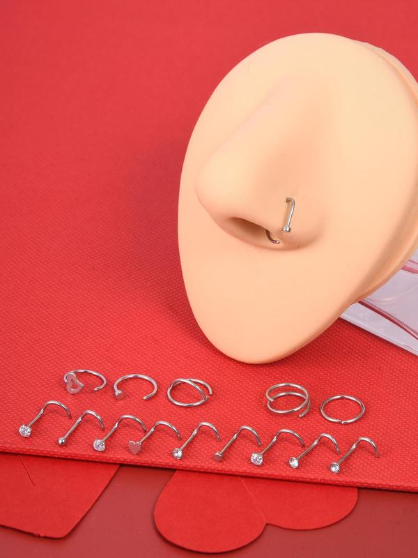 Fall All-match Stylish Nose Rings, Nose Piercings, Nose Piercing Kit, Small Opening Heart Style Nose Stud, Hollow Out Heart Nose Ring, Fashionable and Cute Double Layer Nose Ring, for Men and Women Fall