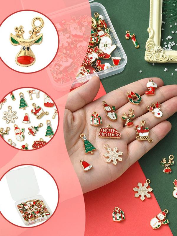 Cute Cartoon Christmas Themed Alloy Enamel Pendants, Christmas Tree & Santa & Reindeer & Wreath Design Charms, Fashion Accessories for DIY Bracelet & Necklace